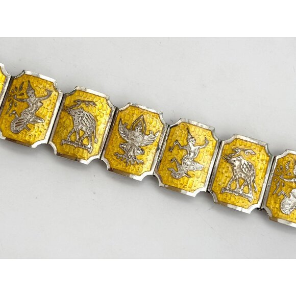 Guillioche Yellow Siam Sterling Silver Paneled Thai 1930's 925 Vintage Bracelet - Picture 4 of 16